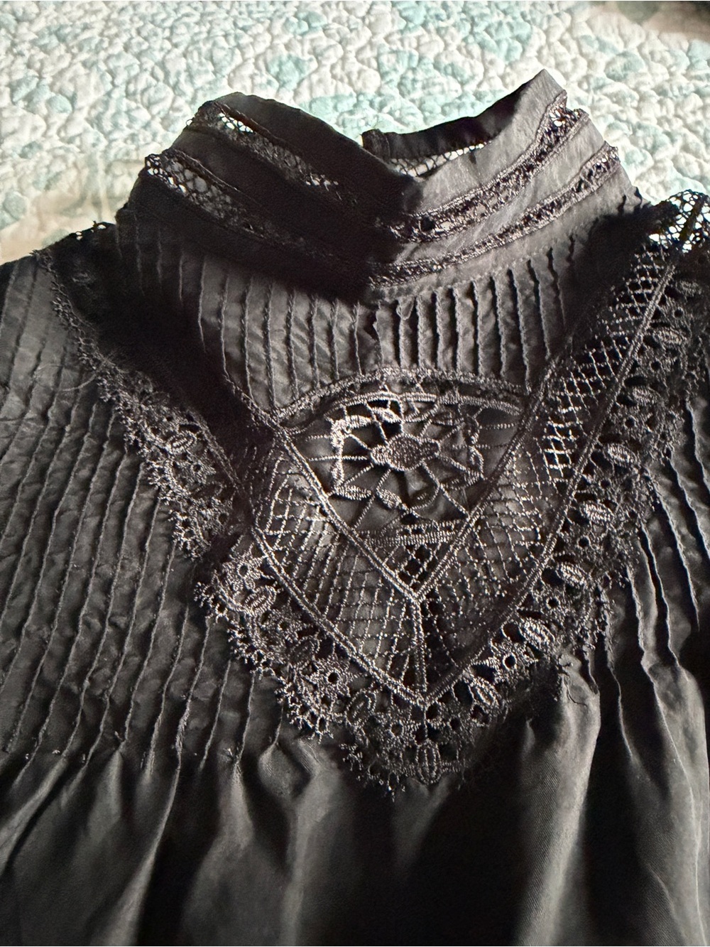 Zara Black Lace-Trim Victorian High-Neck Blouse - Picture 3 of 13